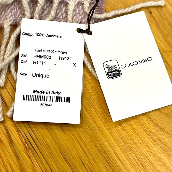 NWT Colombo 100% Cashmere Lavender Purple White Print Scarf Rectangular Fringe - Picture 5 of 7